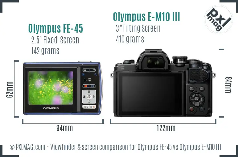 Olympus FE-45 vs Olympus E-M10 III Screen and Viewfinder comparison