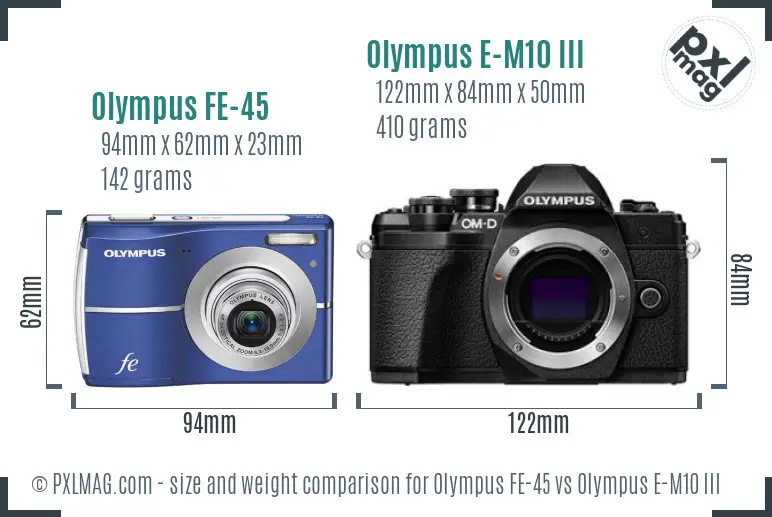 Olympus FE-45 vs Olympus E-M10 III size comparison