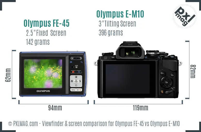 Olympus FE-45 vs Olympus E-M10 Screen and Viewfinder comparison