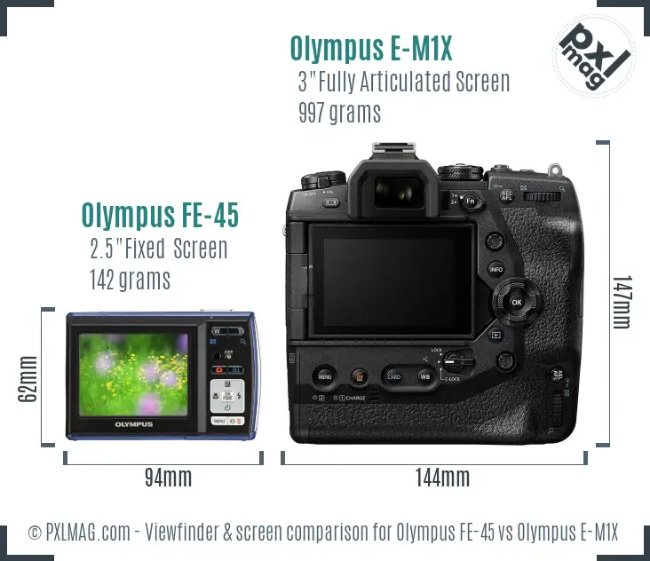 Olympus FE-45 vs Olympus E-M1X Screen and Viewfinder comparison