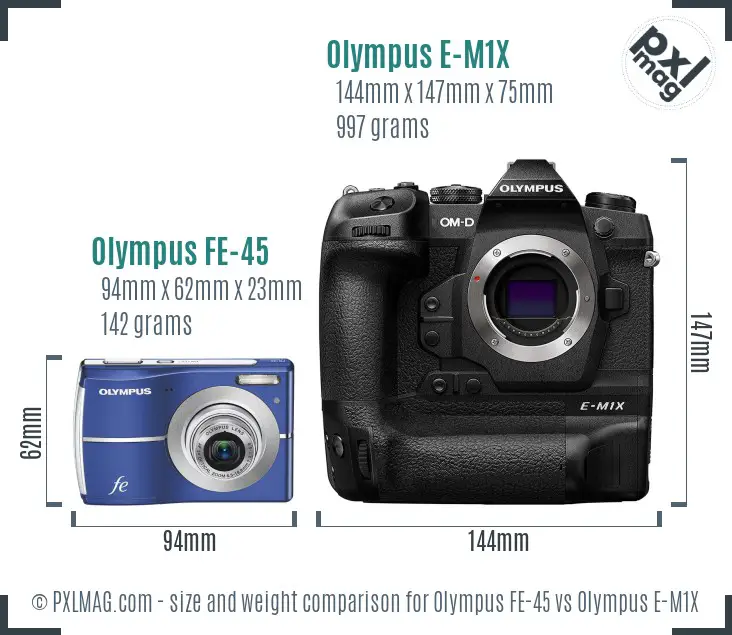 Olympus FE-45 vs Olympus E-M1X size comparison
