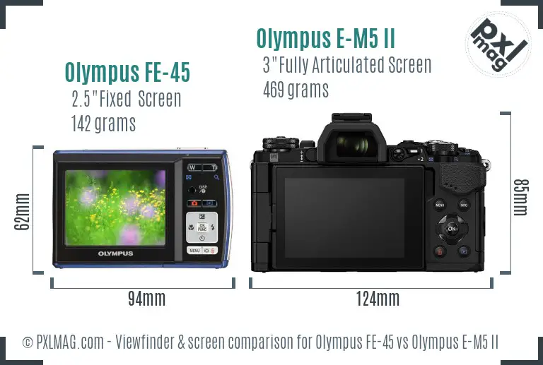 Olympus FE-45 vs Olympus E-M5 II Screen and Viewfinder comparison