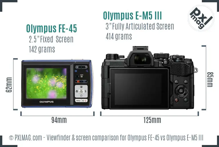 Olympus FE-45 vs Olympus E-M5 III Screen and Viewfinder comparison