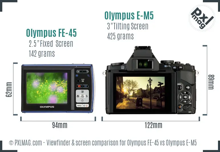 Olympus FE-45 vs Olympus E-M5 Screen and Viewfinder comparison