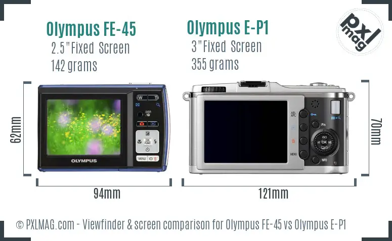 Olympus FE-45 vs Olympus E-P1 Screen and Viewfinder comparison