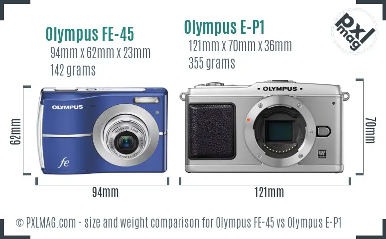 Olympus FE-45 vs Olympus E-P1 size comparison