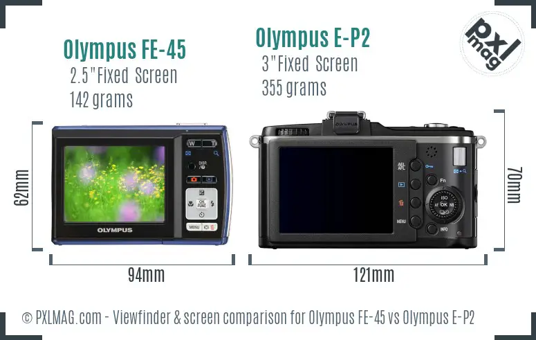 Olympus FE-45 vs Olympus E-P2 Screen and Viewfinder comparison