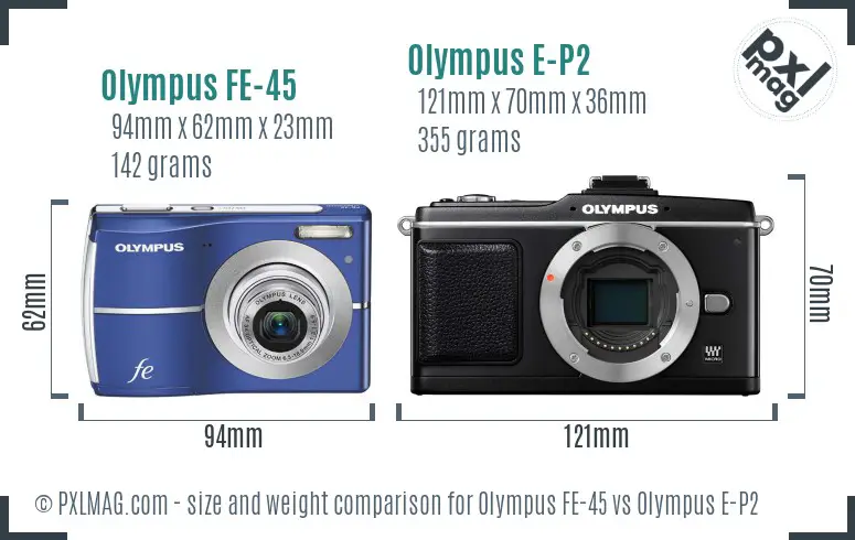 Olympus FE-45 vs Olympus E-P2 size comparison