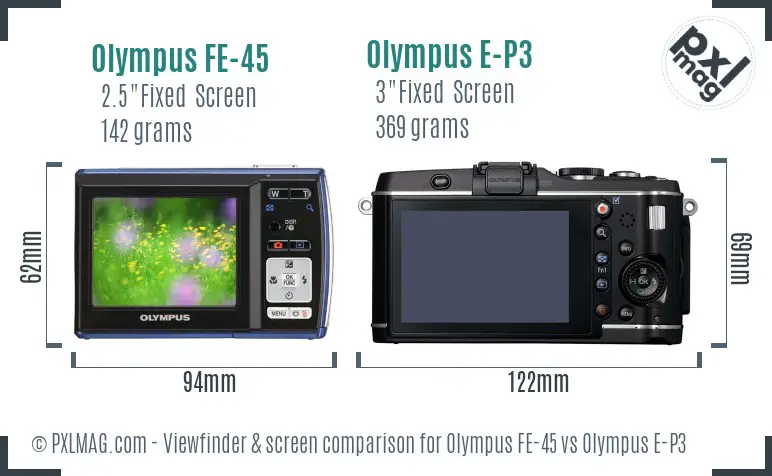 Olympus FE-45 vs Olympus E-P3 Screen and Viewfinder comparison