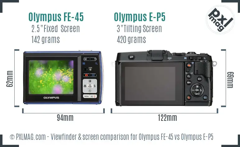Olympus FE-45 vs Olympus E-P5 Screen and Viewfinder comparison
