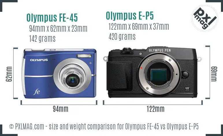 Olympus FE-45 vs Olympus E-P5 size comparison