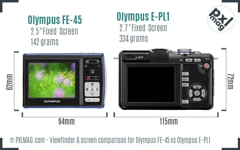 Olympus FE-45 vs Olympus E-PL1 Screen and Viewfinder comparison