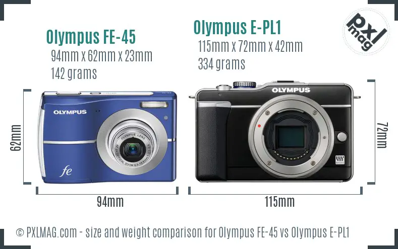 Olympus FE-45 vs Olympus E-PL1 size comparison