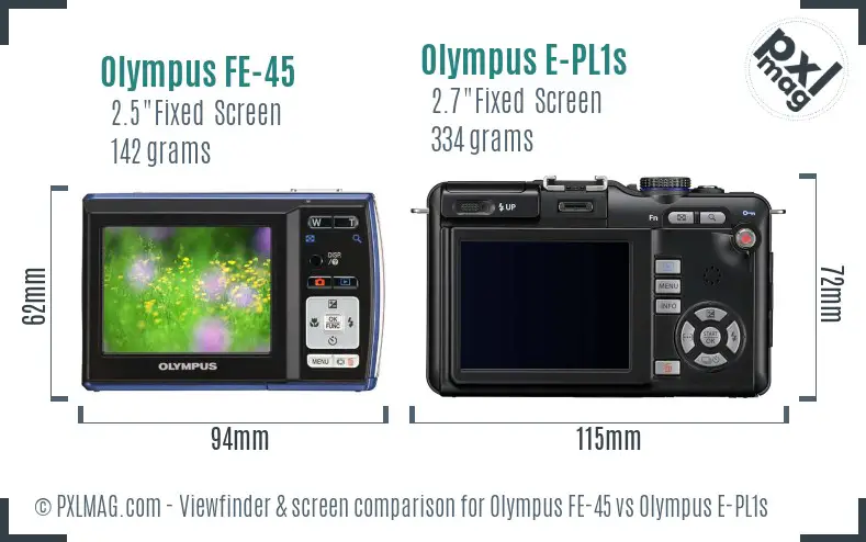 Olympus FE-45 vs Olympus E-PL1s Screen and Viewfinder comparison