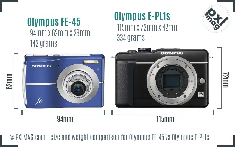 Olympus FE-45 vs Olympus E-PL1s size comparison