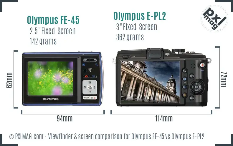 Olympus FE-45 vs Olympus E-PL2 Screen and Viewfinder comparison