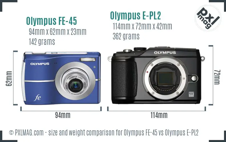 Olympus FE-45 vs Olympus E-PL2 size comparison