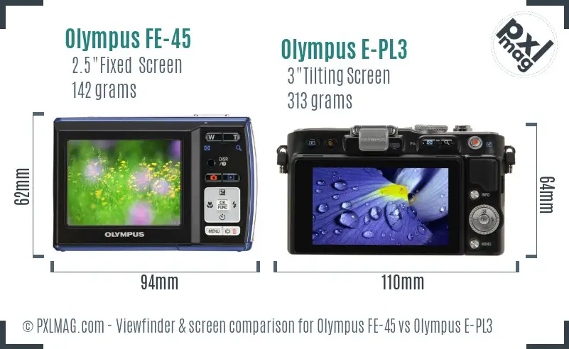 Olympus FE-45 vs Olympus E-PL3 Screen and Viewfinder comparison