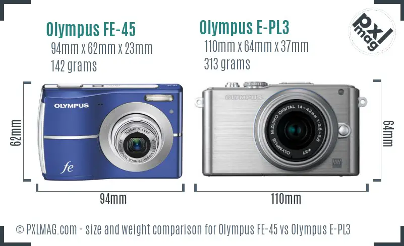 Olympus FE-45 vs Olympus E-PL3 size comparison