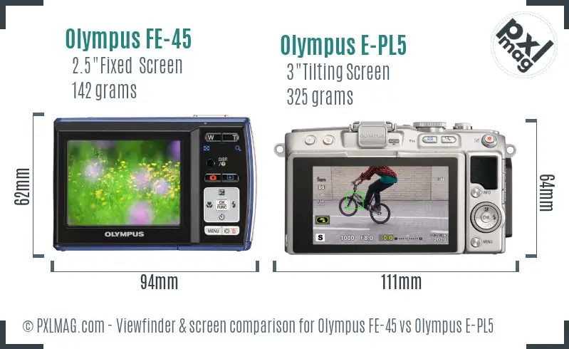 Olympus FE-45 vs Olympus E-PL5 Screen and Viewfinder comparison