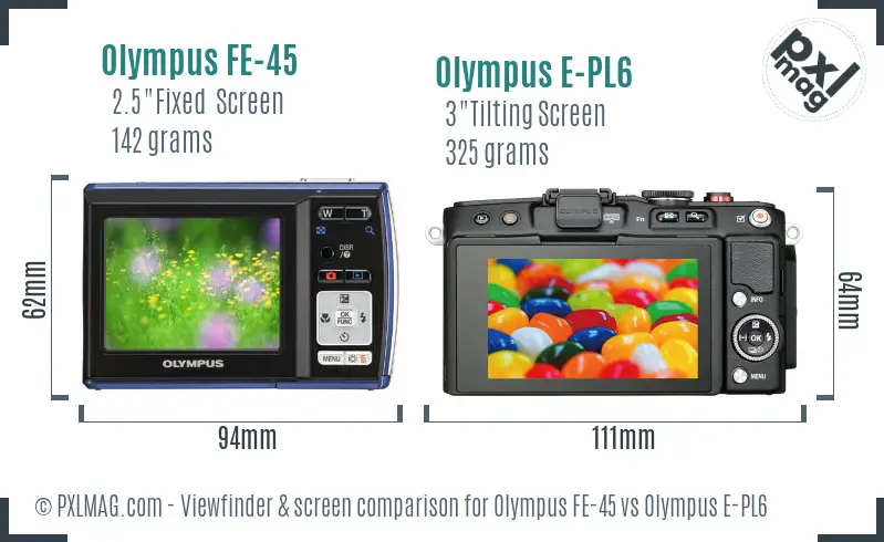 Olympus FE-45 vs Olympus E-PL6 Screen and Viewfinder comparison