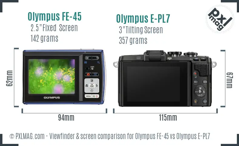 Olympus FE-45 vs Olympus E-PL7 Screen and Viewfinder comparison