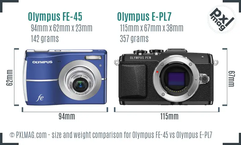 Olympus FE-45 vs Olympus E-PL7 size comparison