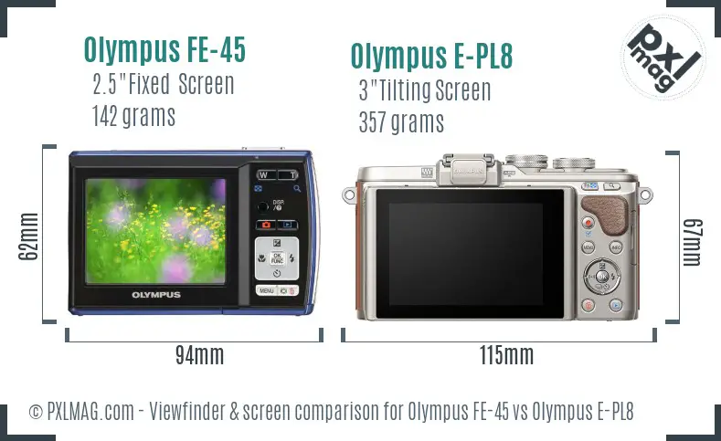 Olympus FE-45 vs Olympus E-PL8 Screen and Viewfinder comparison