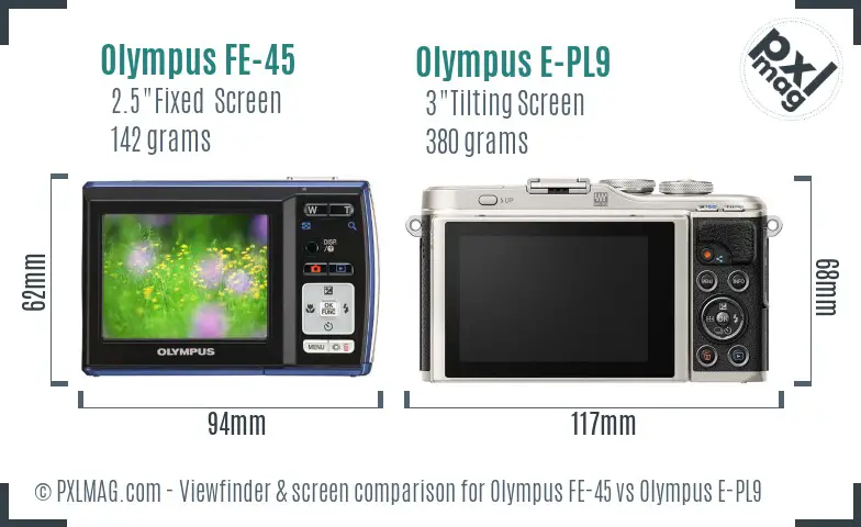 Olympus FE-45 vs Olympus E-PL9 Screen and Viewfinder comparison