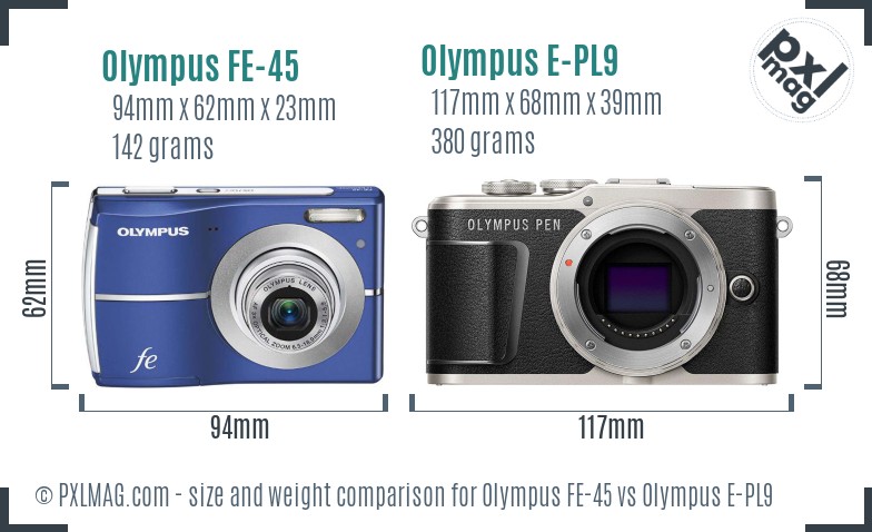 Olympus FE-45 vs Olympus E-PL9 size comparison