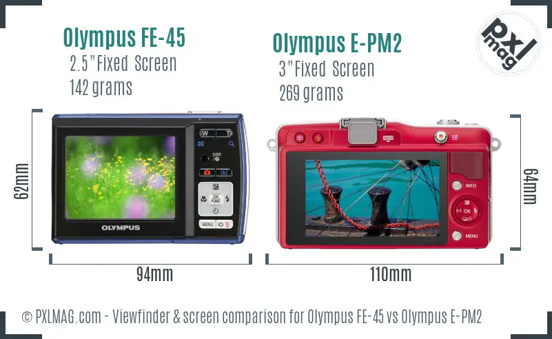 Olympus FE-45 vs Olympus E-PM2 Screen and Viewfinder comparison