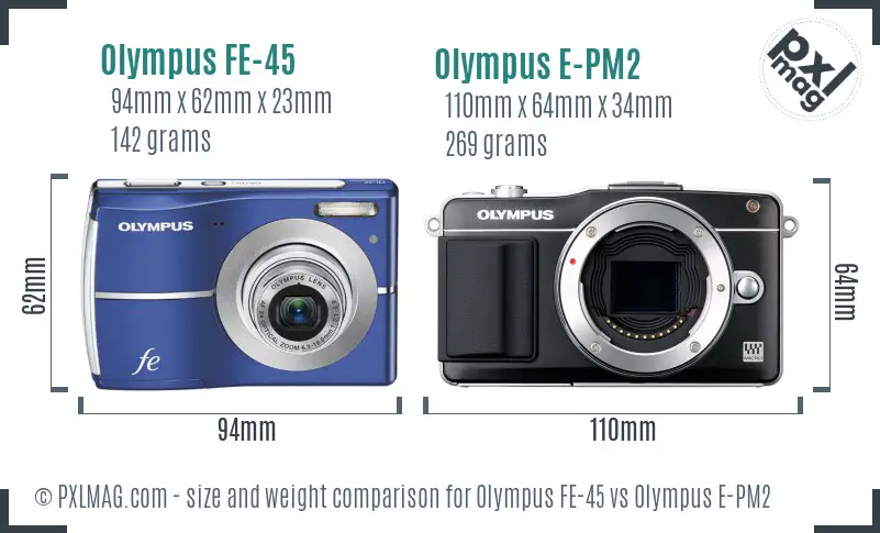 Olympus FE-45 vs Olympus E-PM2 size comparison