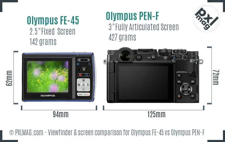Olympus FE-45 vs Olympus PEN-F Screen and Viewfinder comparison