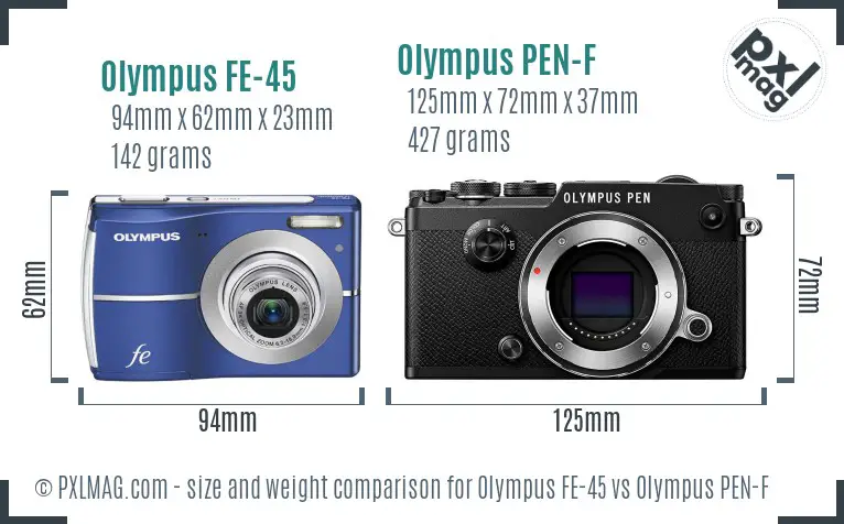Olympus FE-45 vs Olympus PEN-F size comparison