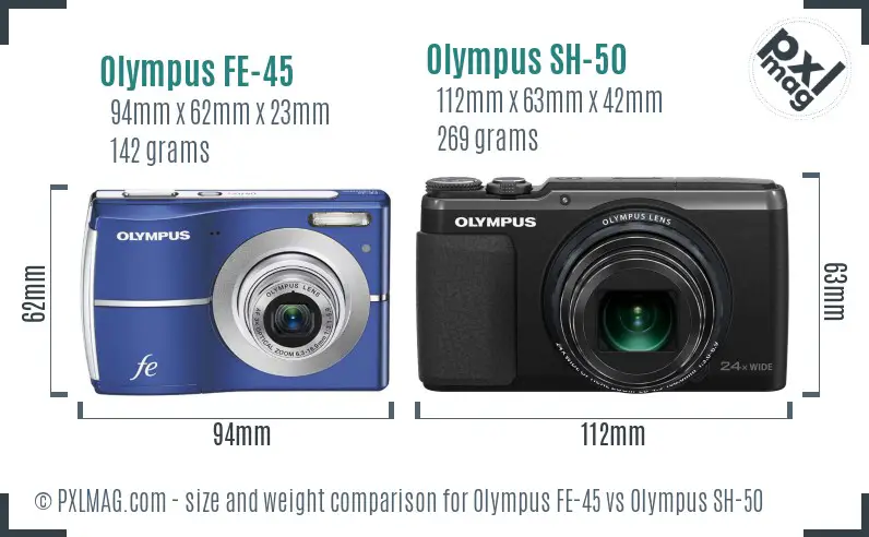 Olympus FE-45 vs Olympus SH-50 size comparison