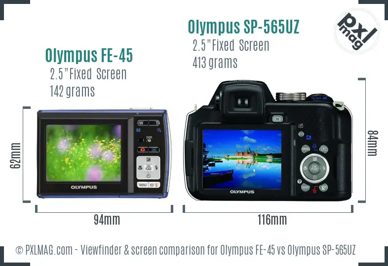 Olympus FE-45 vs Olympus SP-565UZ Screen and Viewfinder comparison