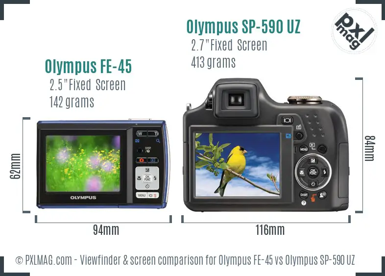 Olympus FE-45 vs Olympus SP-590 UZ Screen and Viewfinder comparison