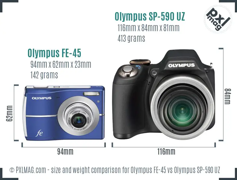 Olympus FE-45 vs Olympus SP-590 UZ size comparison