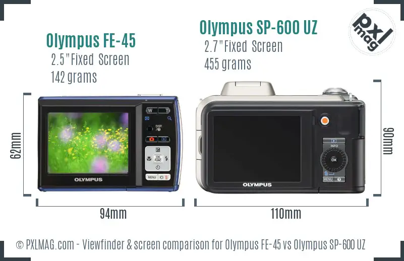 Olympus FE-45 vs Olympus SP-600 UZ Screen and Viewfinder comparison