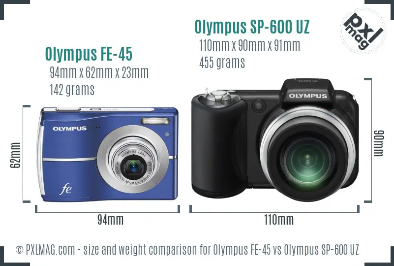 Olympus FE-45 vs Olympus SP-600 UZ size comparison