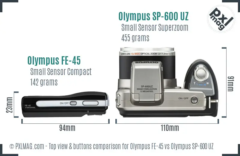 Olympus FE-45 vs Olympus SP-600 UZ top view buttons comparison