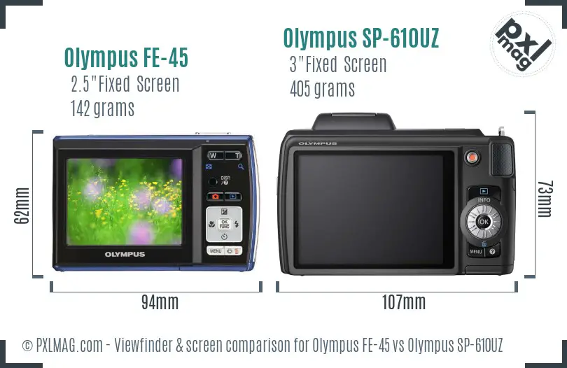 Olympus FE-45 vs Olympus SP-610UZ Screen and Viewfinder comparison
