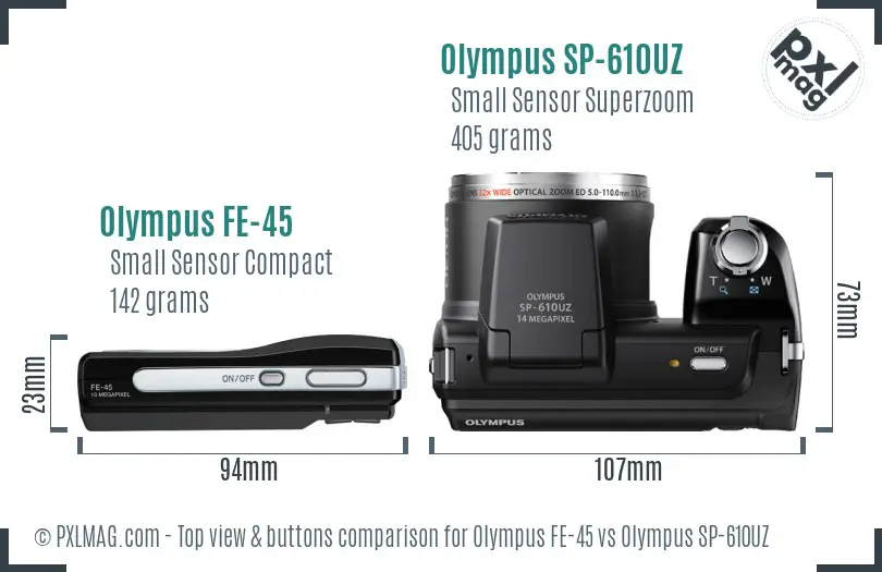 Olympus FE-45 vs Olympus SP-610UZ top view buttons comparison
