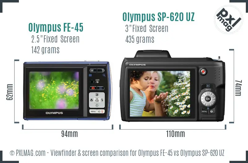 Olympus FE-45 vs Olympus SP-620 UZ Screen and Viewfinder comparison