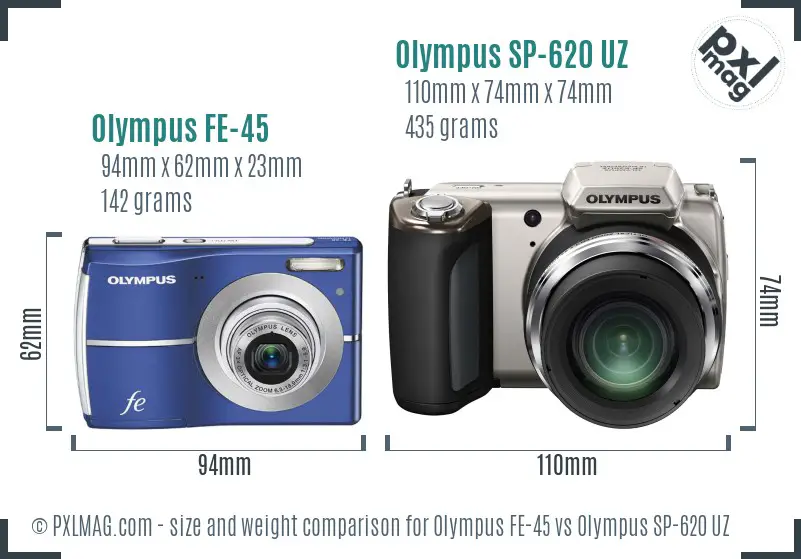 Olympus FE-45 vs Olympus SP-620 UZ size comparison