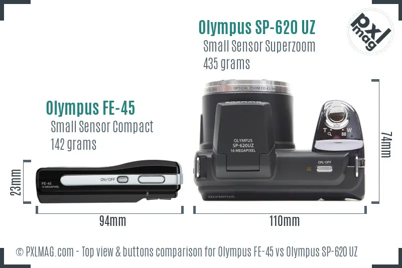 Olympus FE-45 vs Olympus SP-620 UZ top view buttons comparison