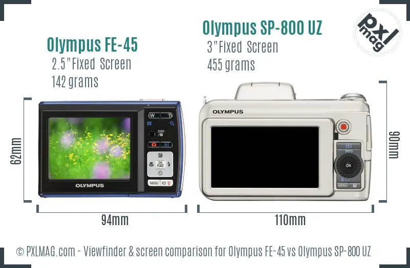 Olympus FE-45 vs Olympus SP-800 UZ Screen and Viewfinder comparison