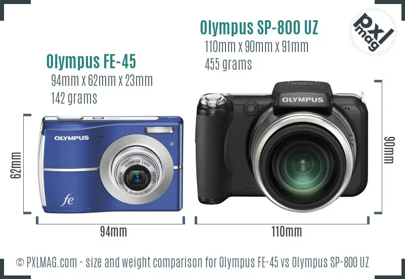 Olympus FE-45 vs Olympus SP-800 UZ size comparison
