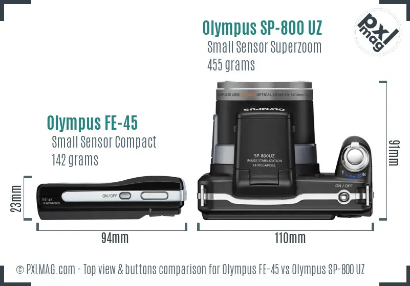 Olympus FE-45 vs Olympus SP-800 UZ top view buttons comparison