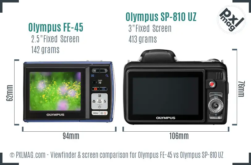 Olympus FE-45 vs Olympus SP-810 UZ Screen and Viewfinder comparison